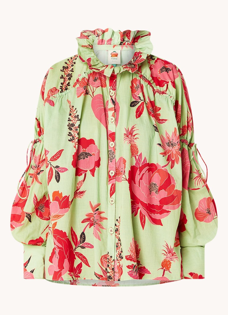 Farm Rio Dames Fresh Garden blouse met bloemenprint in de kleur Lichtgroen