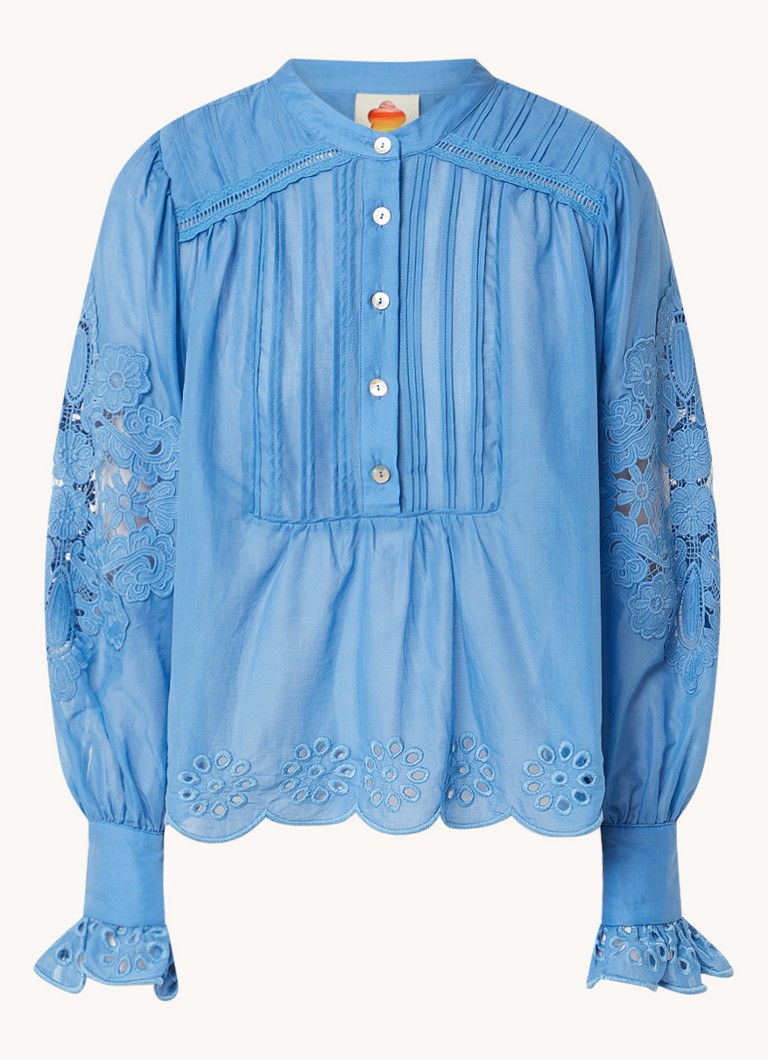 Farm Rio Dames Blouse met broderie en structuur in de kleur Blauw