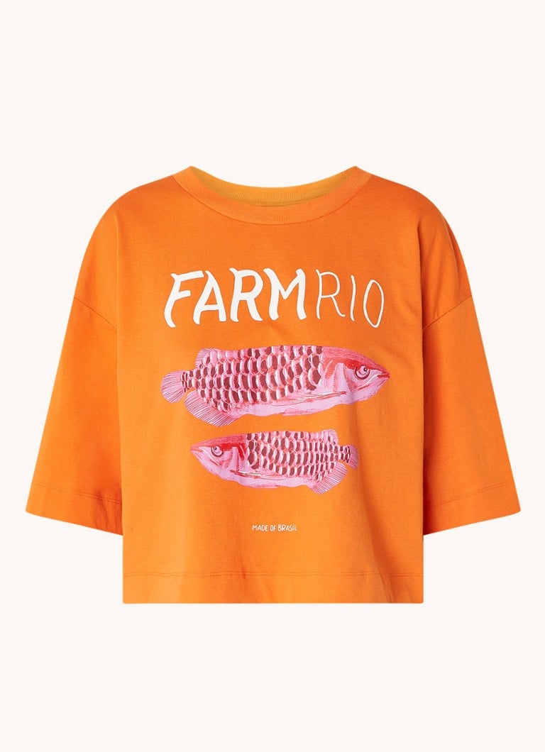Farm Rio Dames T-shirt van katoen met logoprint in de kleur Oranje