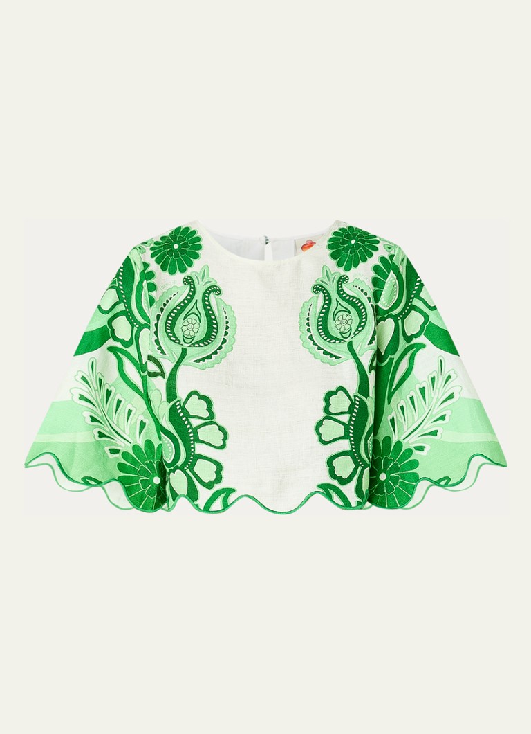 Farm Rio Dames Crop top van linnen met bloemenprint in de kleur Groen