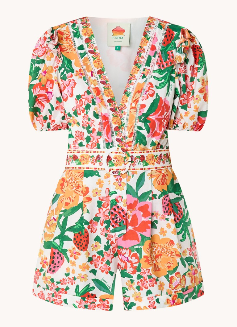 Farm Rio Dames Playsuit met bloemenprint en ceintuur in de kleur Oranje