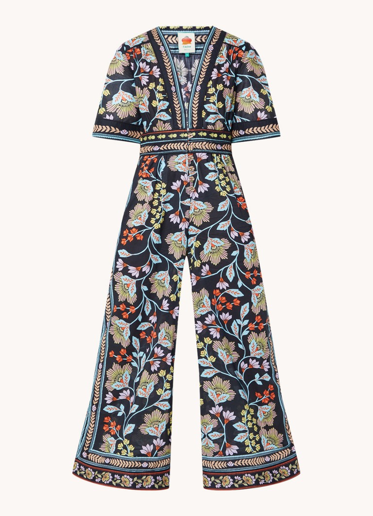 Farm Rio Dames Wide fit jumpsuit met bloemenprint en steekzakken in de kleur Zwart
