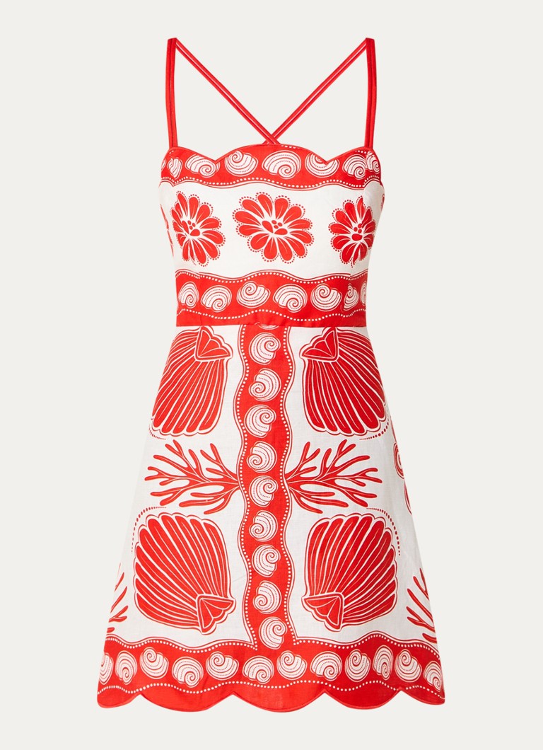 Farm Rio Dames Ainika mini jurk van linnen met print in de kleur Koraalrood