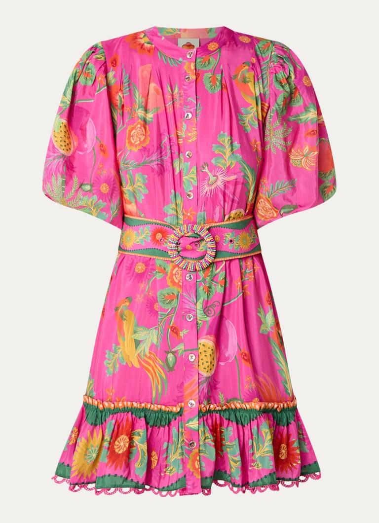 Farm Rio Dames Delicate Fruit Garden mini blousejurk met bloemenprint in de kleur Roze