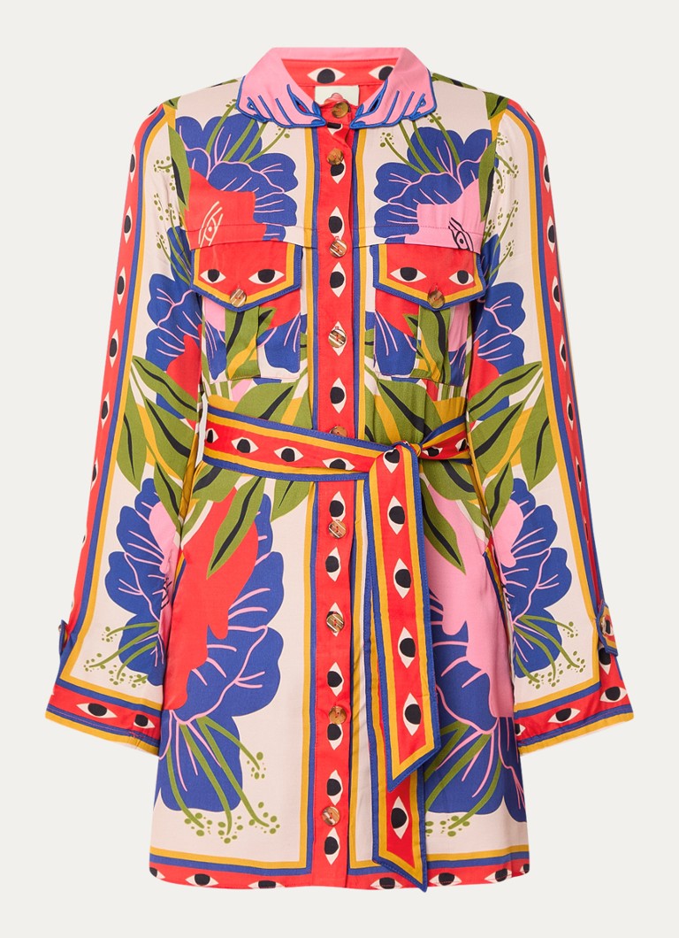 Farm Rio Dames Mini blousejurk met print en borstzakken in de kleur Rood