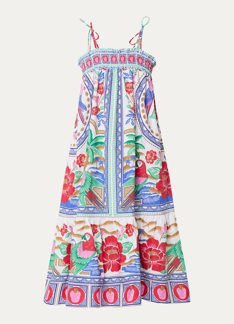 Farm Rio Dames Midi jurk met print en steekzakken in de kleur Gebroken wit