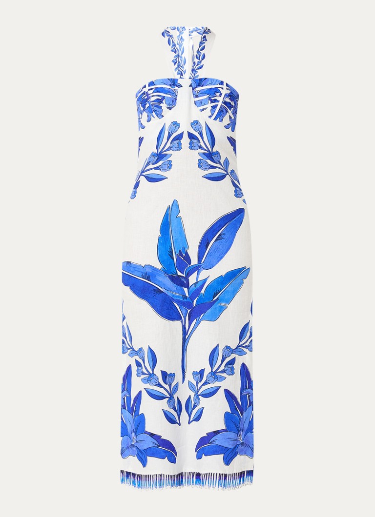 Farm Rio Dames Midi halterjurk van linnen met bloemenprint in de kleur Gebroken wit