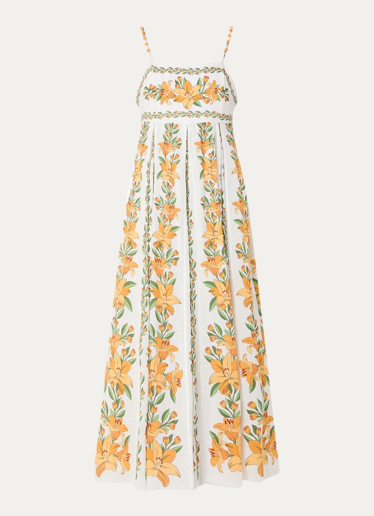 Farm Rio Dames Maxi jurk met bloemenprint en spaghettibandjes in de kleur Wit