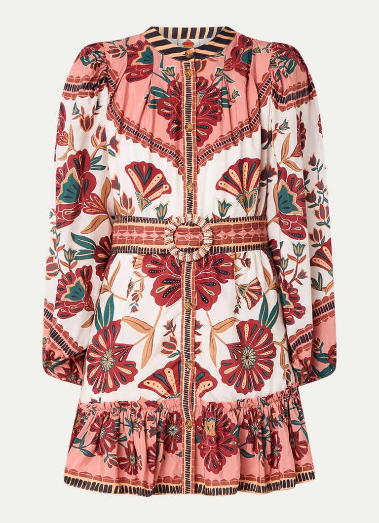 Farm Rio Dames Riad mini blousejurk met bloemenprint en ceintuur in de kleur Roze