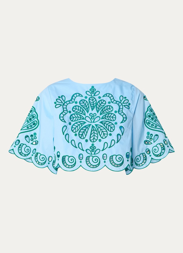 Farm Rio Dames Crop top met opengewerkt dessin in de kleur Lichtblauw