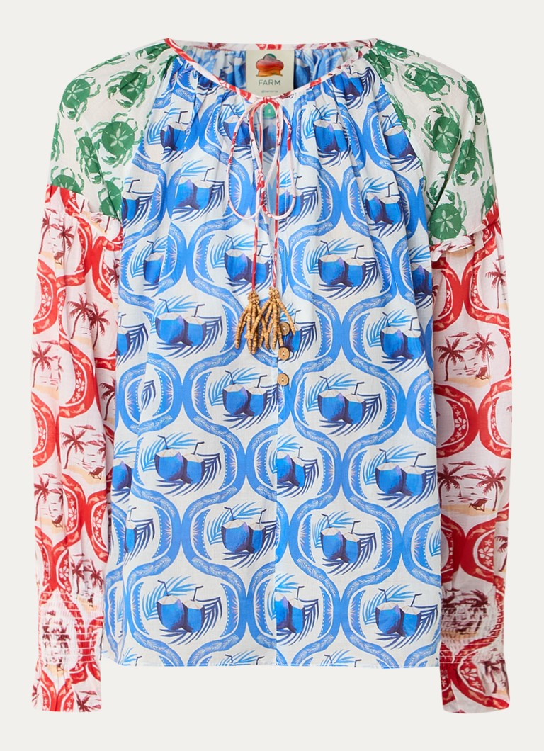 Farm Rio Dames Summer Mix tuniek met print en kralendecoratie in de kleur Blauw