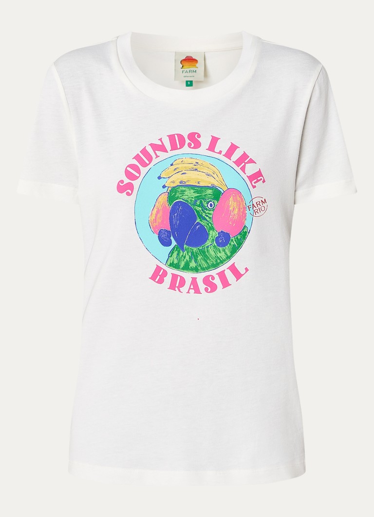 Farm Rio Dames T-shirt van katoen met print in de kleur Gebroken wit