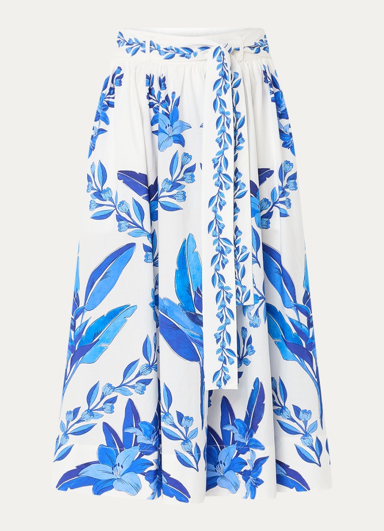 Farm Rio Dames Midi rok met bloemenprint en steekzakken in de kleur Blauw
