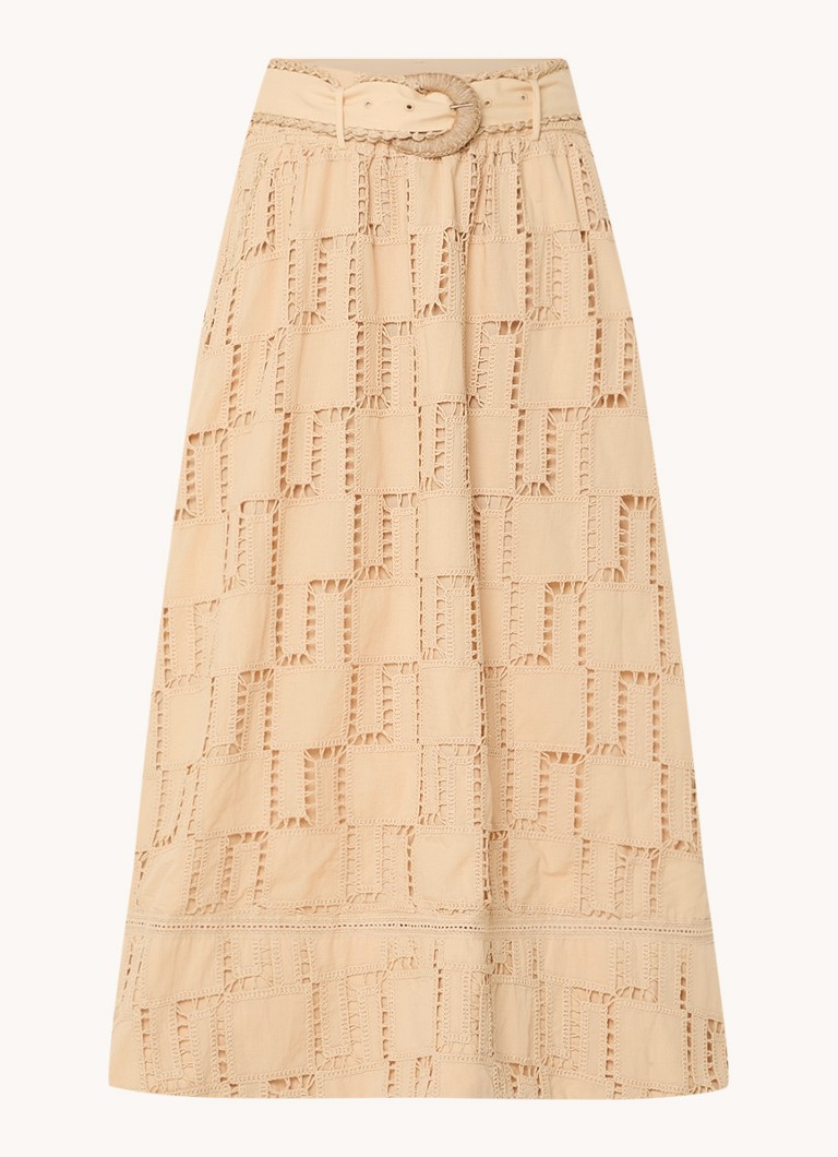 Farm Rio Dames Maxi rok met opengewerkt dessin en ceintuur in de kleur Zand
