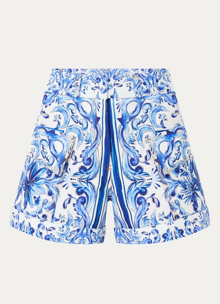 Farm Rio Dames High waist wide leg korte broek van denim met print in de kleur Donkerblauw