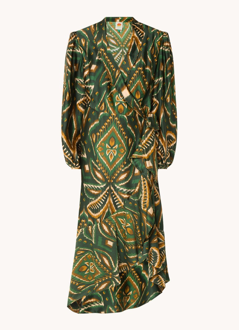 Farm Rio Dames Pineapple midi wikkeljurk met print en asymmetrische zoom in de kleur Donkergroen