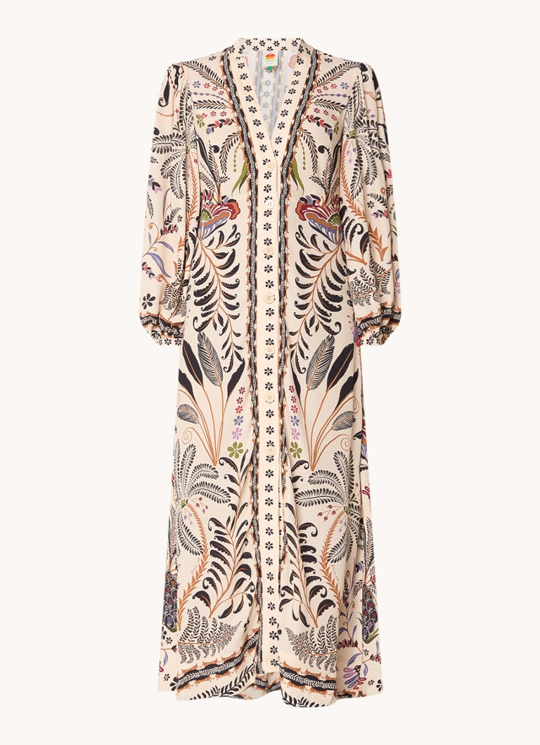 Farm Rio Dames Nature midi blousejurk met bloemenprint in de kleur Beige