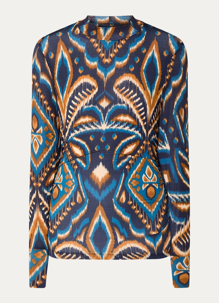 Farm Rio Dames Pineapple top met print en opstaande kraag in de kleur Donkerblauw