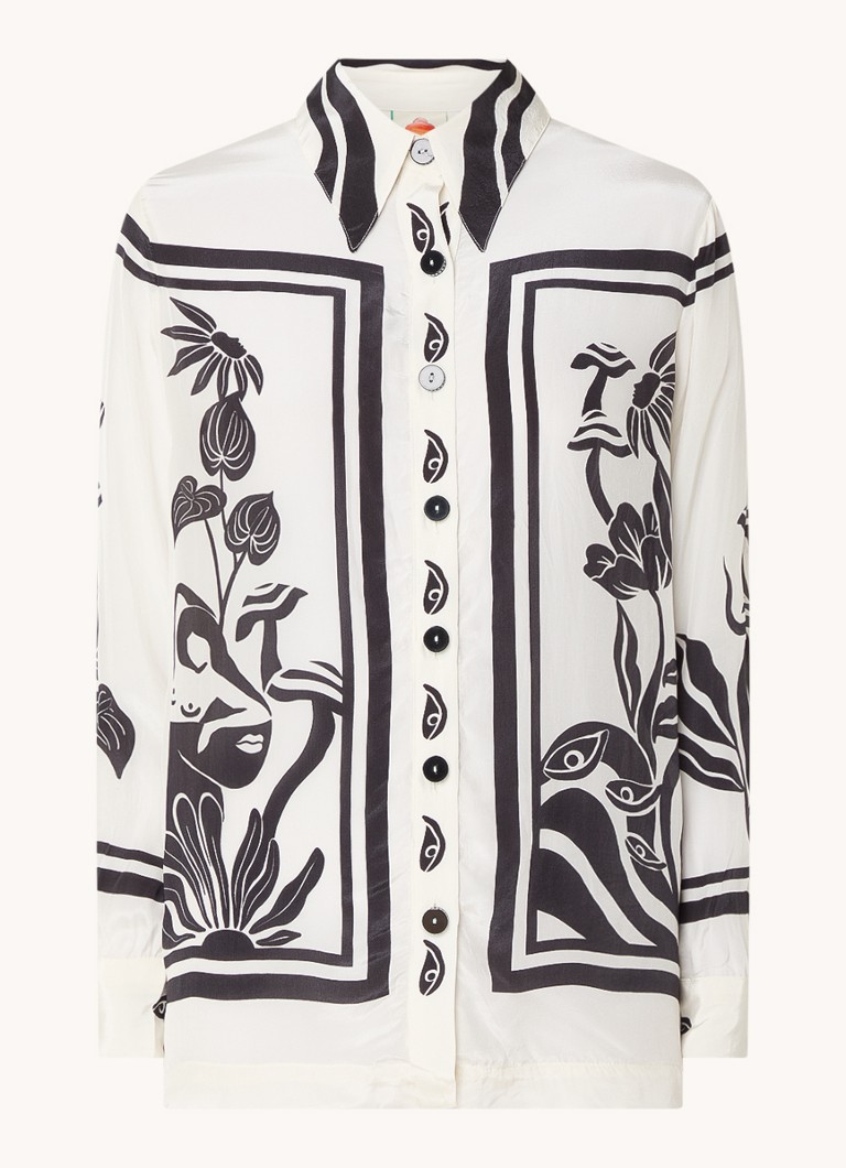 Farm Rio Dames Surreal Garden blouse van satijn met print in de kleur Gebroken wit