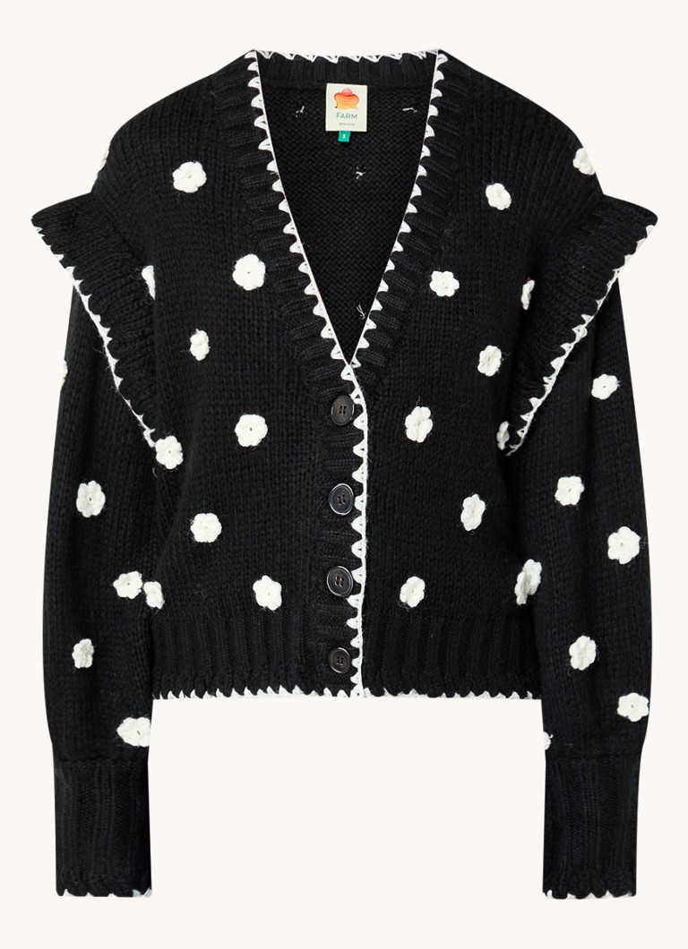 Farm Rio Dames Grofgebreid vest met bloemborduring en ballonmouw in de kleur Zwart