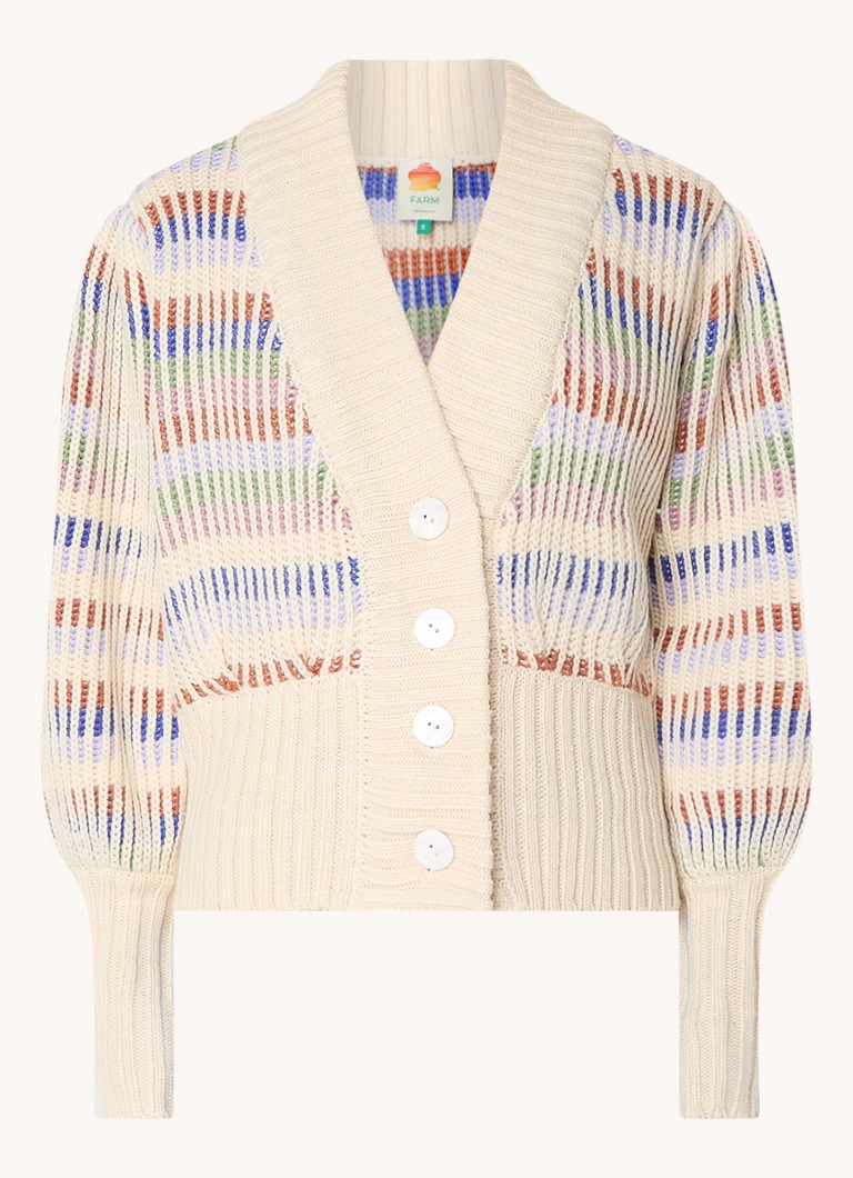 Farm Rio Dames Grofgebreid vest met ingebreid patroon en ballonmouw in de kleur Creme