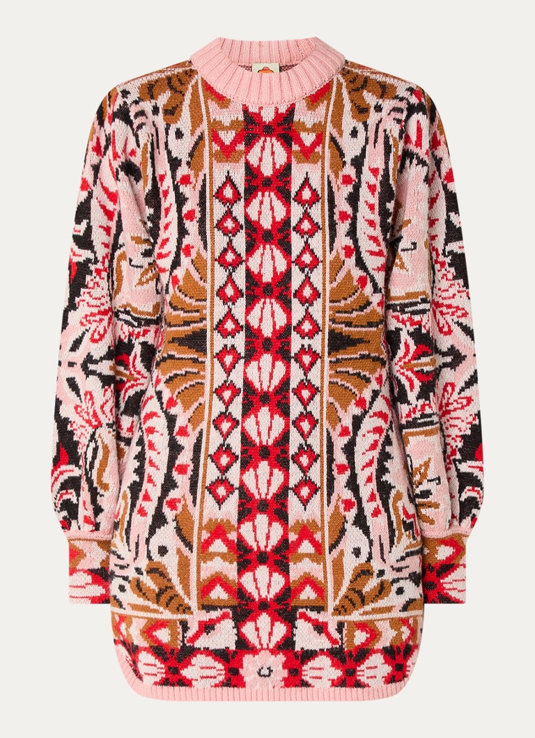 Farm Rio Dames Pineapple grofgebreide mini trui-jurk in wolblend in de kleur Roze