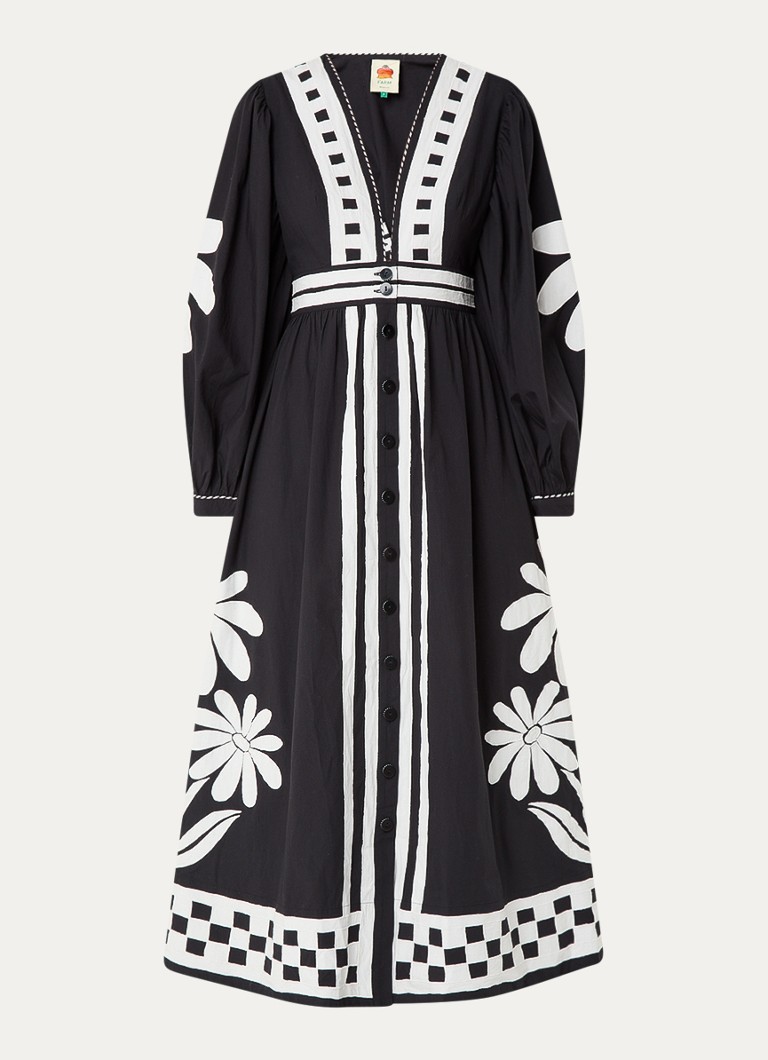 Farm Rio Dames Nature maxi blousejurk met borduring en bloemenprint in de kleur Zwart