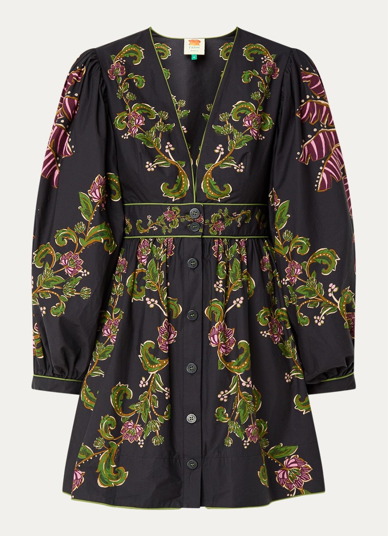 Farm Rio Dames Ravenala mini blousejurk met bloemenprint in de kleur Middengrijs