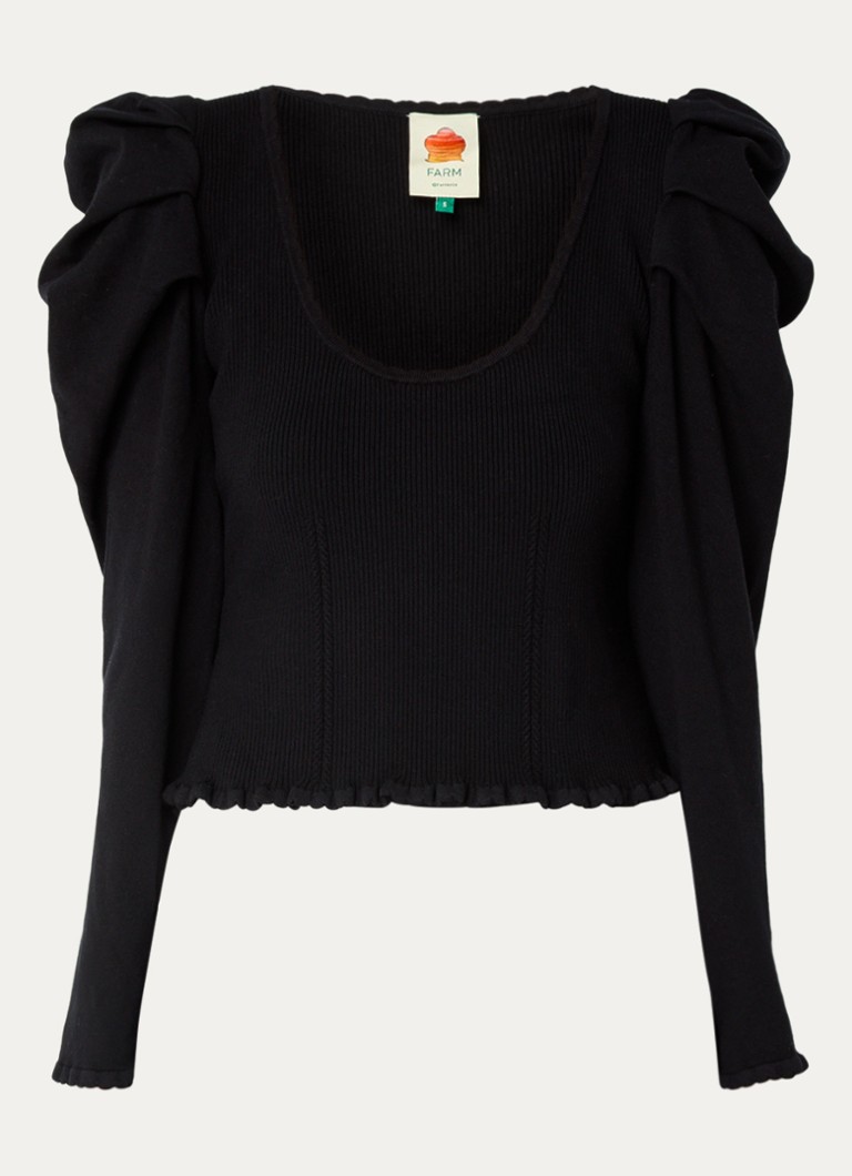 Farm Rio Dames Ribgebreide top met pofmouw in de kleur Zwart