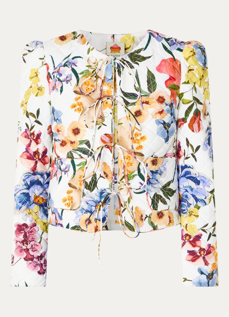 Farm Rio Dames Greek Garden quilted jack met bloemenprint in de kleur Wit