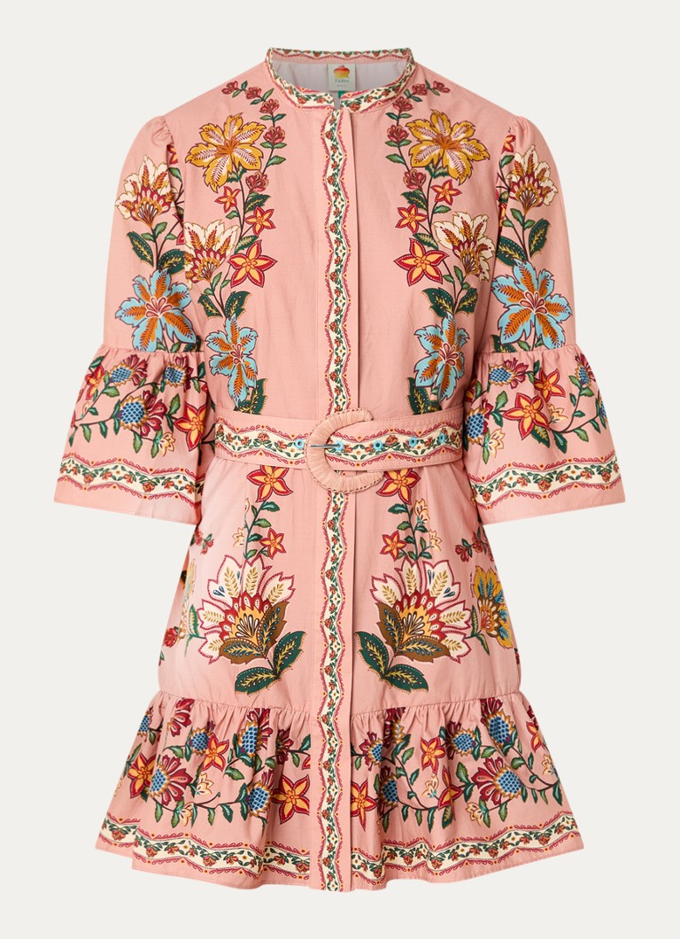Farm Rio Dames Garden Delight mini jurk met bloemenprint en ceintuur in de kleur Oudroze