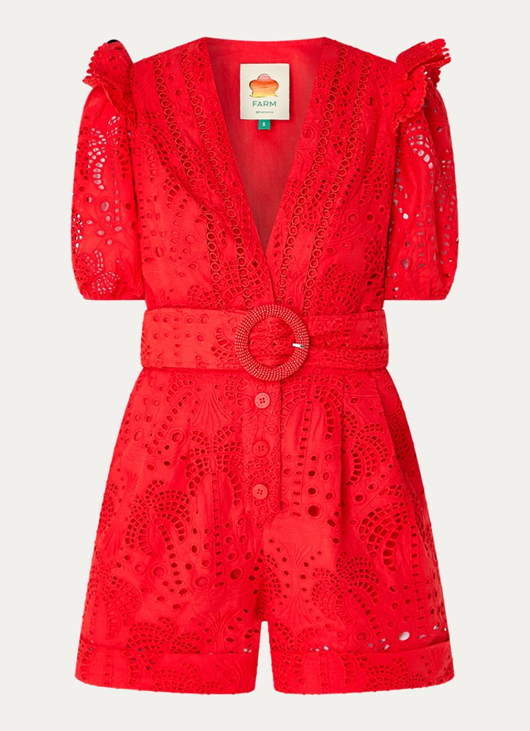 Farm Rio Dames Straight fit playsuit met broderie en ceintuur in de kleur Rood
