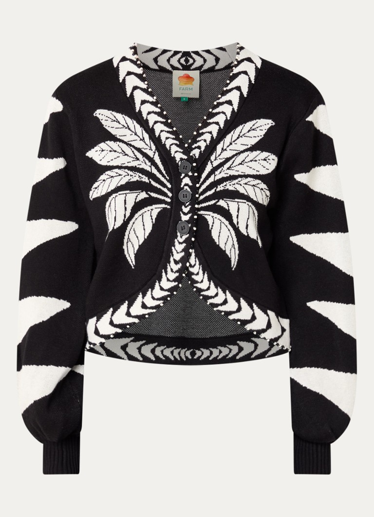 Farm Rio Dames Palms fijngebreid vest met ingebreid patroon en kralendecoratie in de kleur Zwart