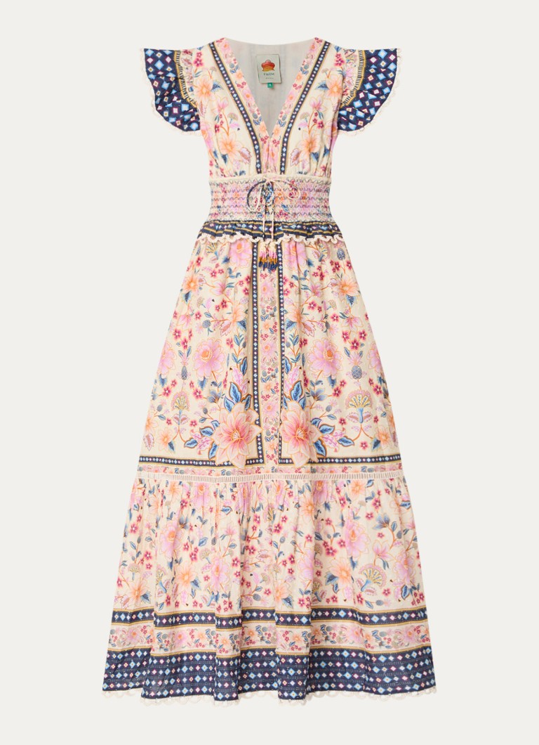Farm Rio Dames Superbloom midi jurk met bloemenprint en smockwerk in de kleur Roze