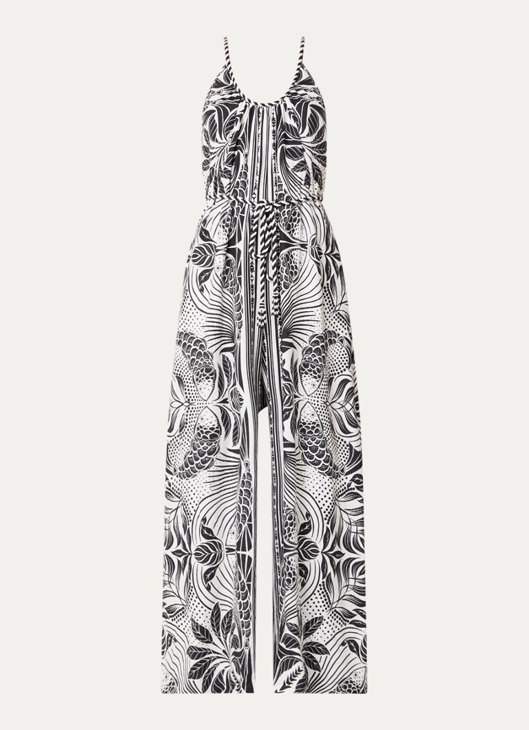 Farm Rio Dames Monochrome wide fit jumpsuit in linnenblend met print in de kleur Gebroken wit