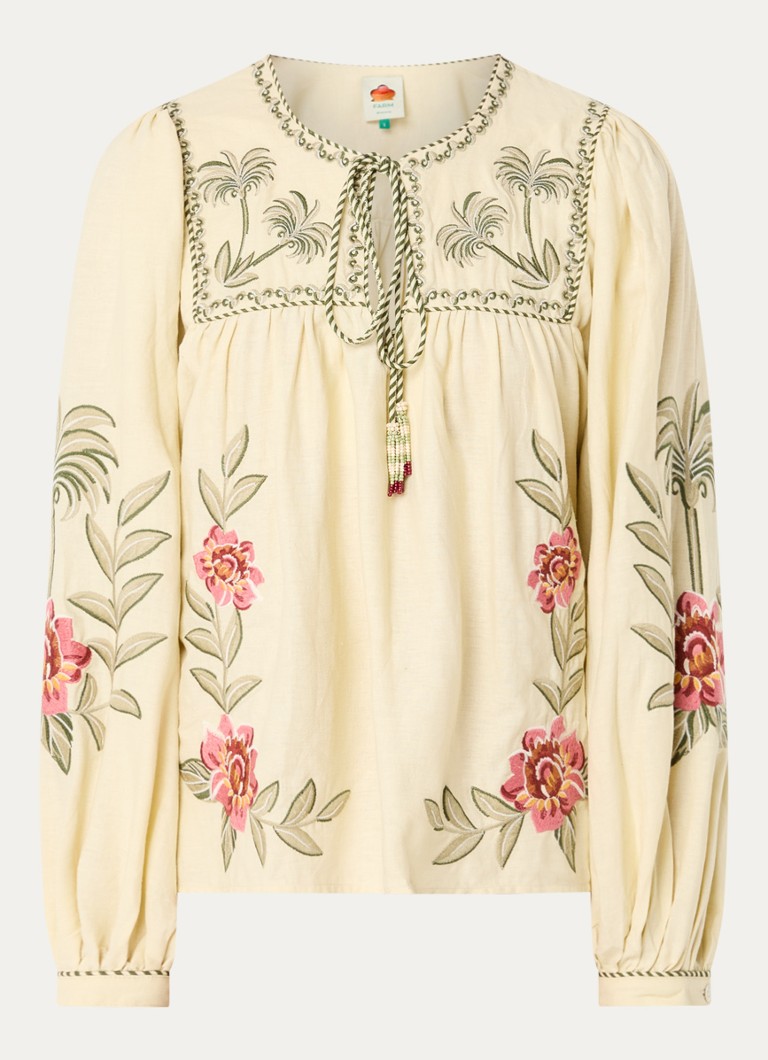 Farm Rio Dames Tropical Flower tuniek in linnenblend met bloemborduring in de kleur Beige