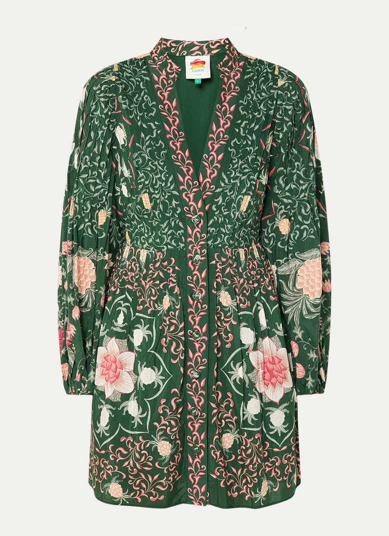 Farm Rio Dames Mini blousejurk met print in de kleur Donkergroen