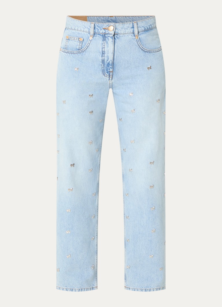 Farm Rio Dames Bows high waist straigt leg jeans met lichte wassing en studs in de kleur Indigo