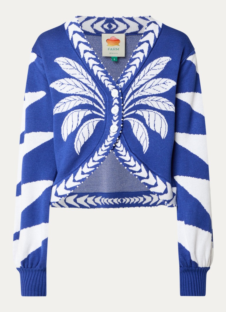 Farm Rio Dames Blue Palm fijngebreid vest met bladprint in de kleur Royalblauw