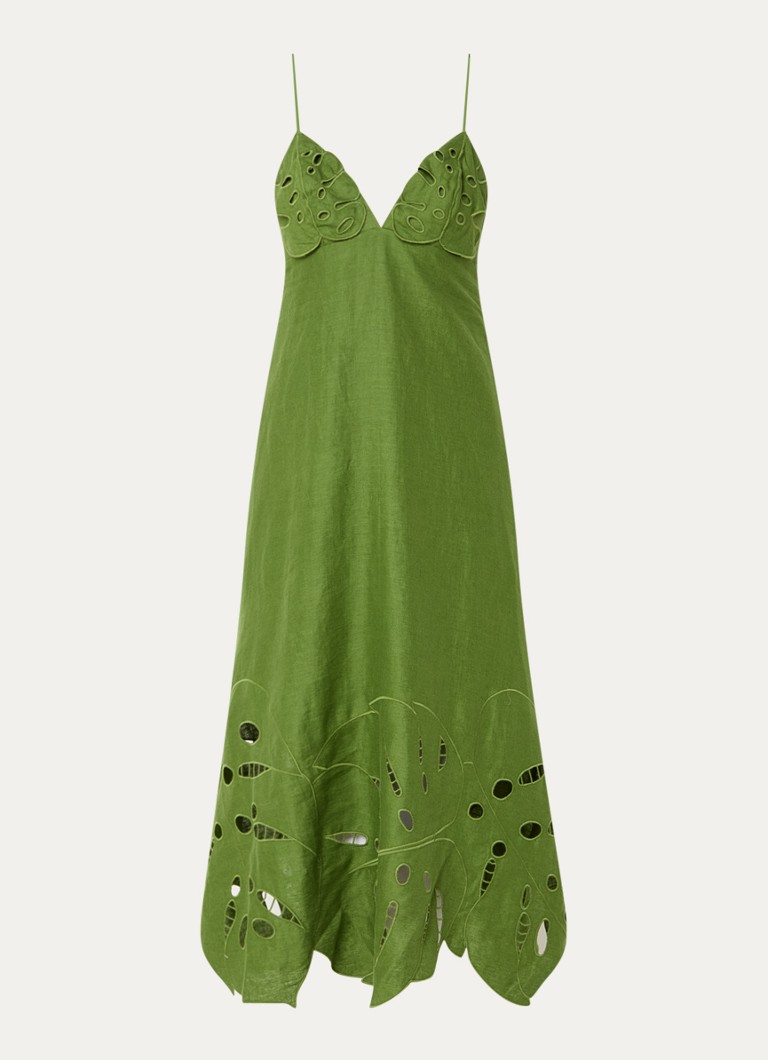 Farm Rio Dames Midi jurk van linnen met cut-out detail in de kleur Groen