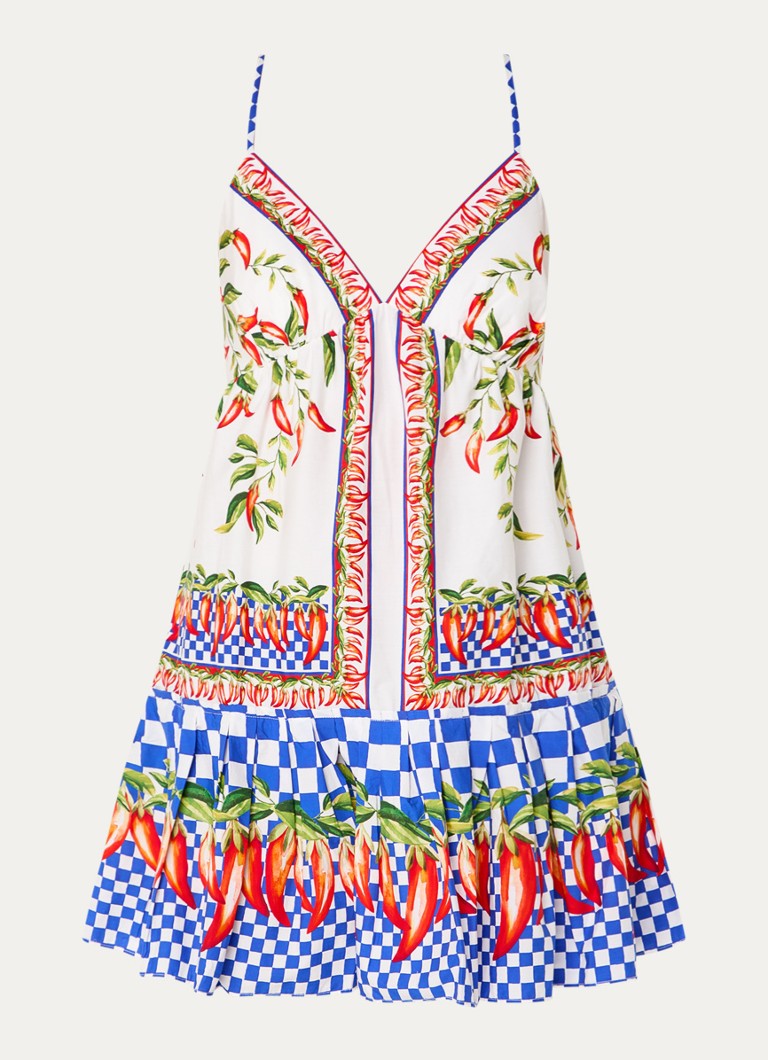 Farm Rio Dames Picnic mini jurk met spaghetti bandjes en print in de kleur Kobaltblauw