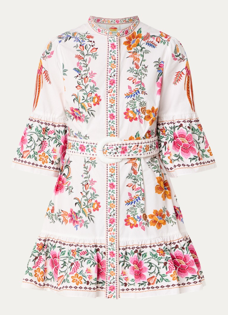 Farm Rio Dames Delicate Forest mini blousejurk van katoen in de kleur Gebroken wit
