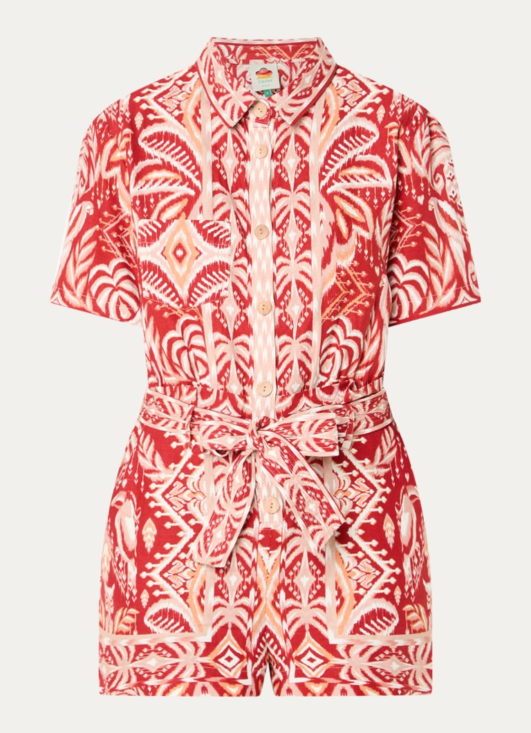 Farm Rio Dames Straight fit playsuit met grafische print en strikceintuur in de kleur Rood