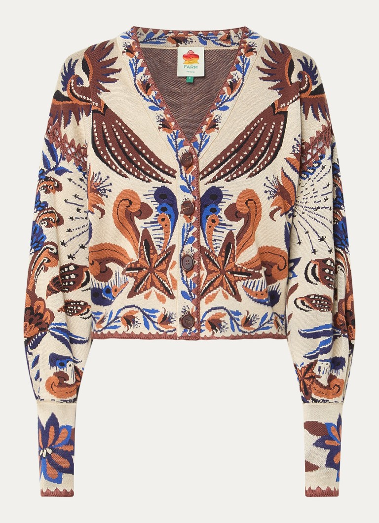 Farm Rio Dames Nature Land fijngebreid cropped vest met ingebreid patroon in de kleur Beige