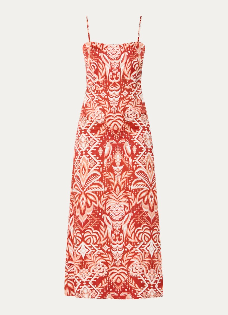 Farm Rio Dames Midi jurk met print en spaghettibandjes in de kleur Rood