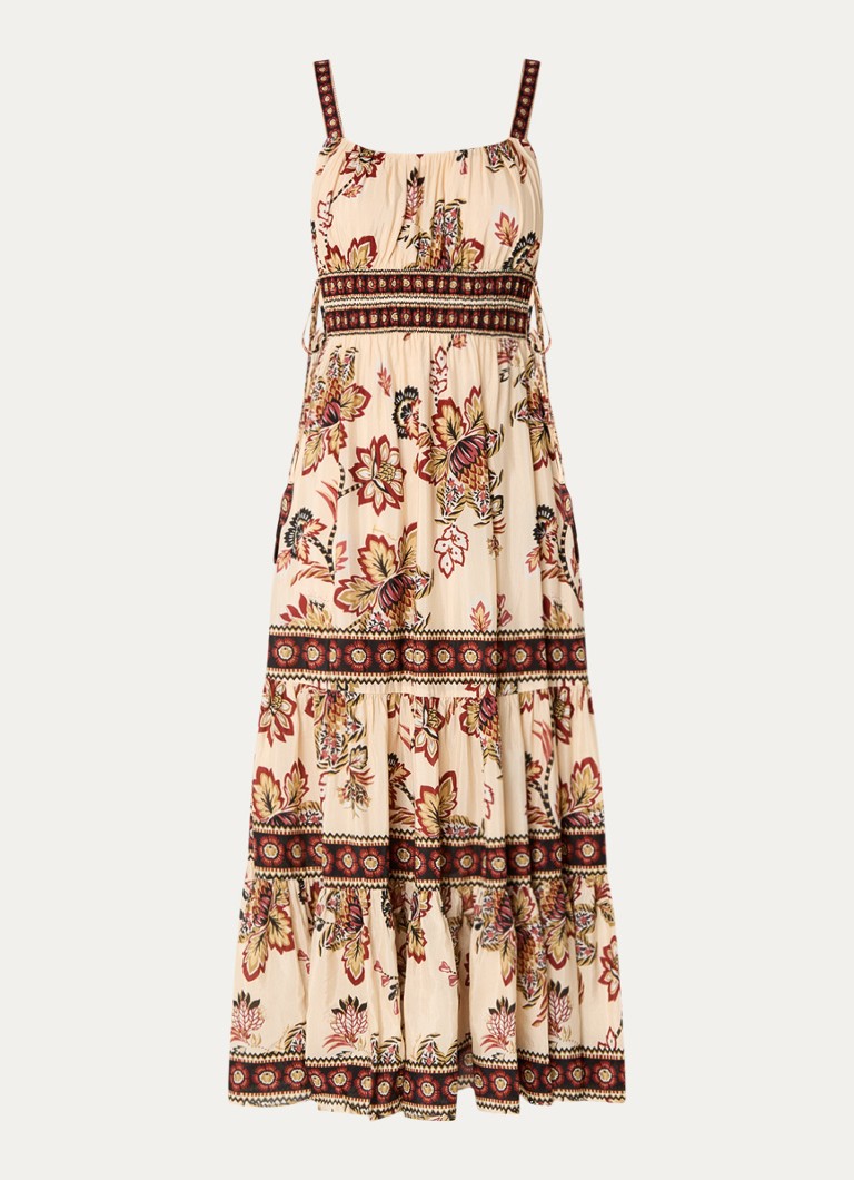 Farm Rio Dames Aura midi jurk met bloemenprint in de kleur Creme