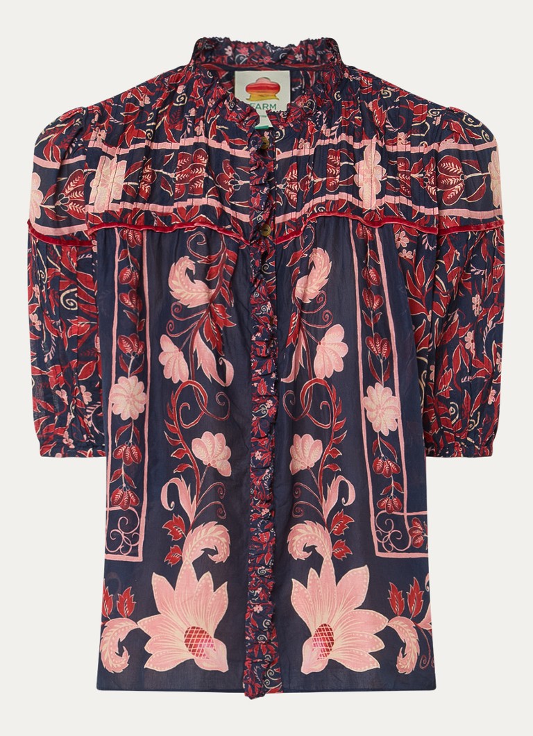 Farm Rio Dames Boho blouse met ruches in de kleur Donkerblauw