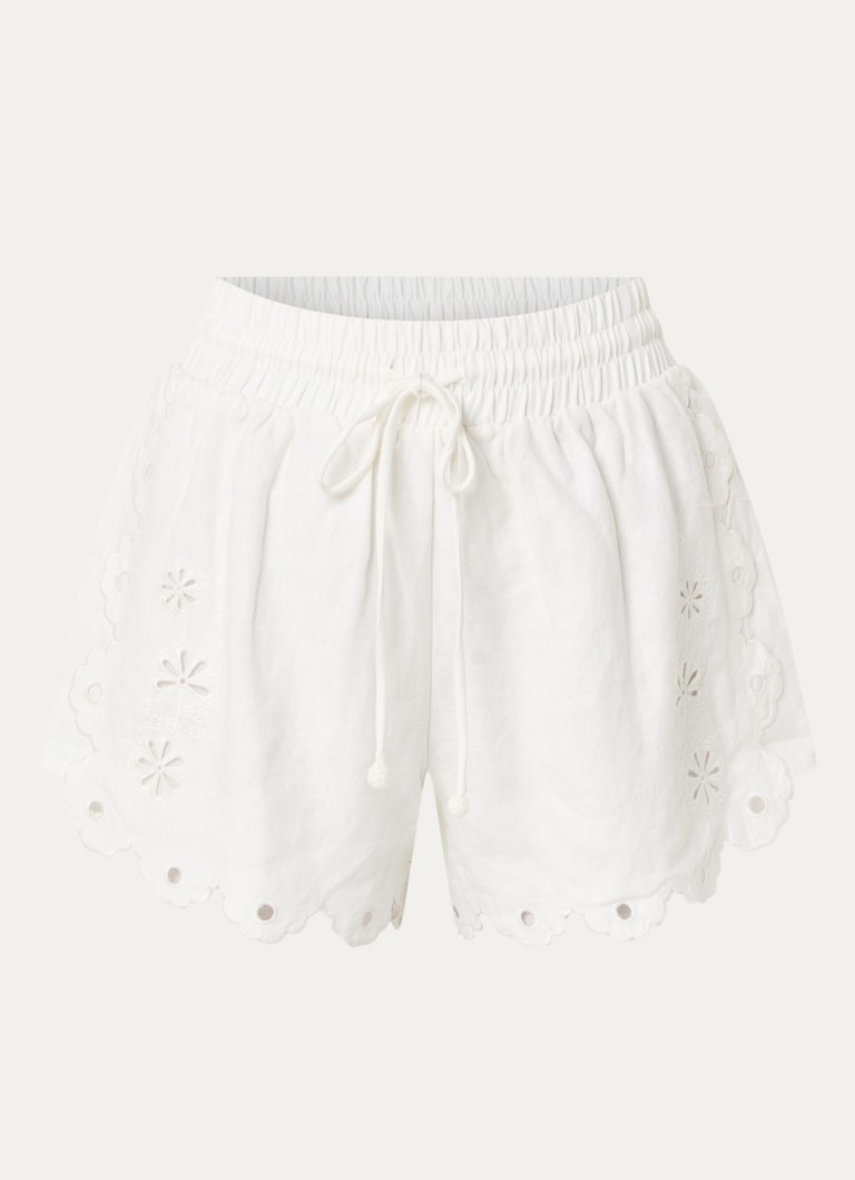 Farm Rio Dames High waist straight fit korte broek van linnen in de kleur Gebroken wit