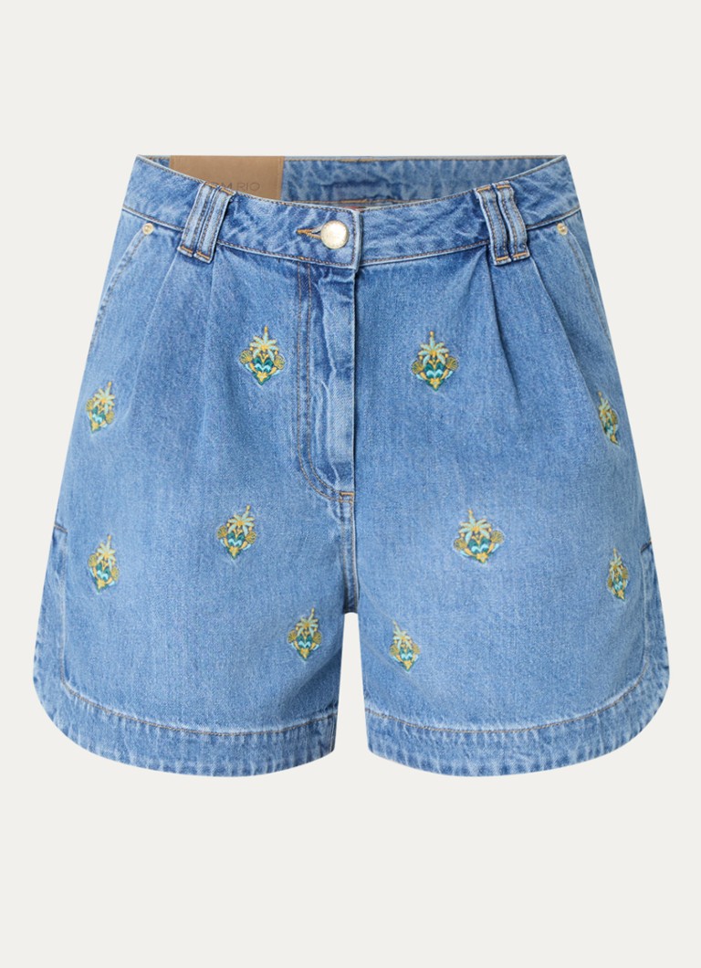 Farm Rio Dames High waist loose fit korte broek van denim met borduring in de kleur Indigo