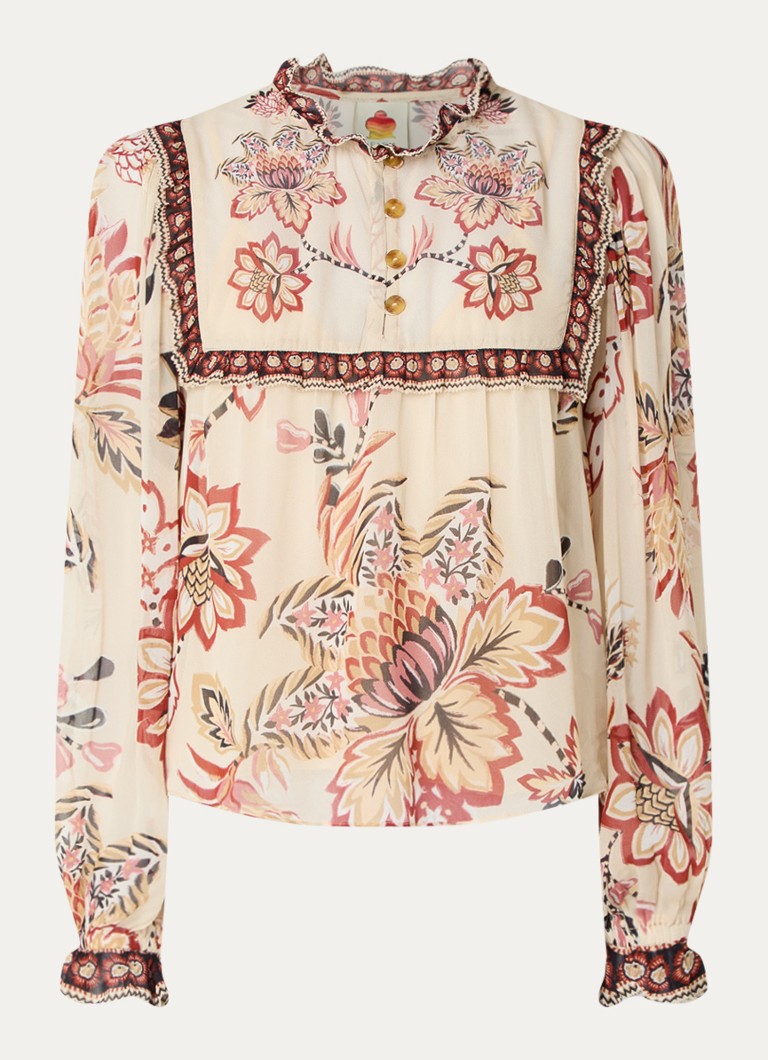 Farm Rio Dames Tuniek met bloemenprint en ballonmouw in de kleur Beige